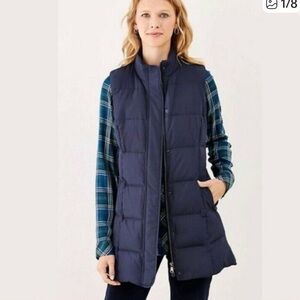 J.JILL HIGHLAND NAVY BLUE DOWN LONG VEST SZ LARGE TALL